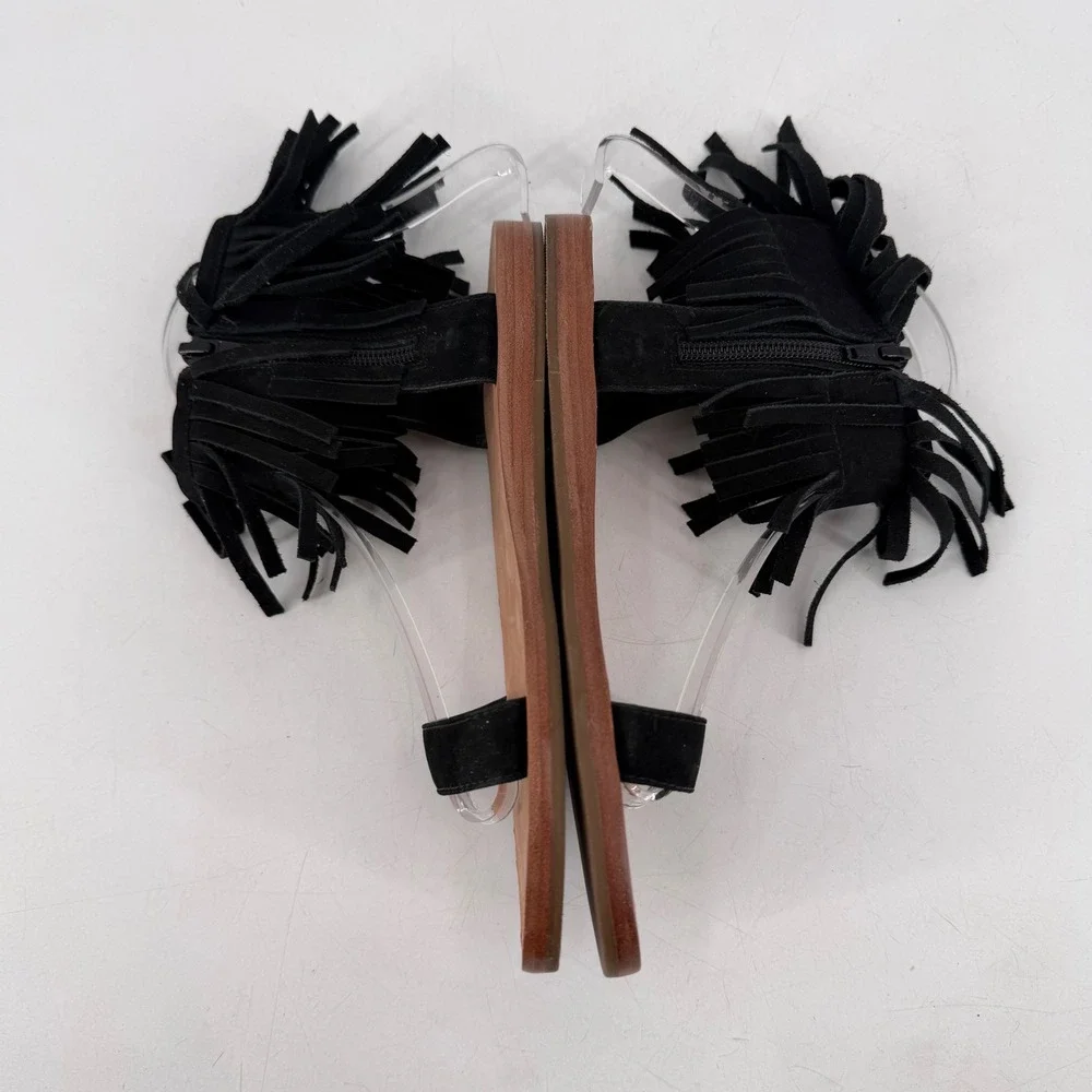 kate spade Black Fringe Ankle Strap Sandals